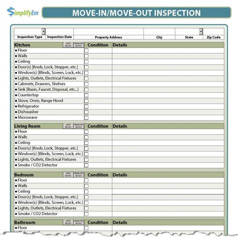 printable rental inspection cklist  template samples move  form