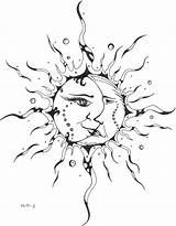 Sun Moon Drawing Drawings Sketch Trippy Celestial Tattoo Flower Getdrawings Line Paintingvalley sketch template
