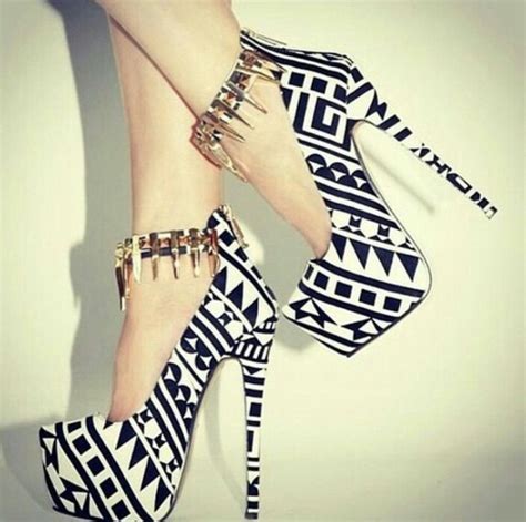 Shoes Black Heels Sexy Pattern White Pumps Wheretoget