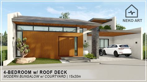 ep   bedroom bungalow house  roof deck central courtyard plan modern bungalow house