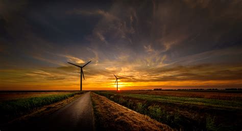 sunrise wind turbine road sky 8k hd nature 4k wallpapers