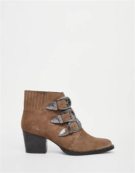 asos rebel suede western ankle boots  brown taupesuede lyst