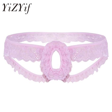yizyif2018 pink mens sexy lacework crotchless g string thongs jockstrap