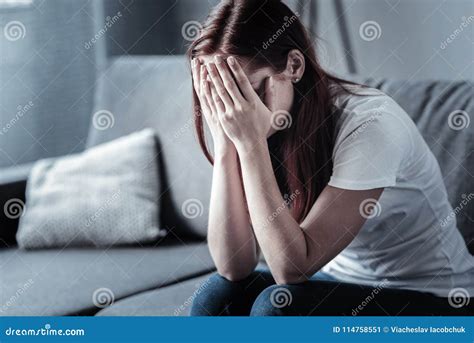 young depressed woman hiding  face stock image image  healthcare depression