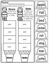 Verbs Nouns Worksheet Cut Paste Worksheets Grade Kindergarten Grammar Verb First English Noun Teaching Work 1st Language Activities 2nd Reading sketch template