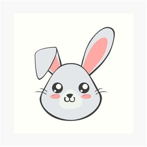 cute kawaii easter bunny face graphic art print  brightlightarts