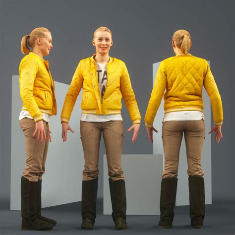 photogrammetrypeoplegirlwomana pose casual blonde model  yellow jacket  bootsrender