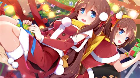 download 3840x2160 anime girls santa clothes smiling brown hair wallpapers for uhd tv