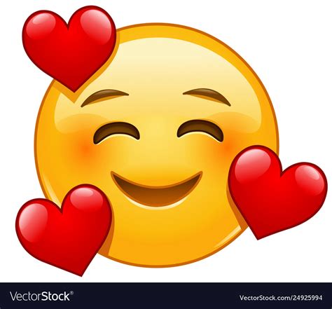 smiling emoticon with 3 hearts royalty free vector image