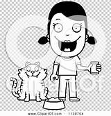 Feeding Cat Happy Her Girl Outlined Coloring Clipart Cartoon Vector Cory Thoman sketch template