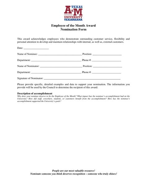 employee recognition nomination form template doctemplates