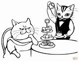 Coloring Cats Tea Time Pages Cat sketch template