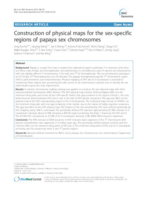 Pdf Construction Of Physical Maps For The Sex Specific Regions Of