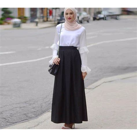 muslim black maxi skirt a line floor length long skirt pleated satin