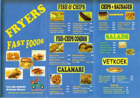 menu  fontana fryers restaurant polokwane  grobler st