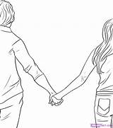 People Draw Holding Hands Drawing Couple Boy Girl Two Each Coloring Other Easy Partner Drawings Cartoon Couples Step Hand Anime sketch template