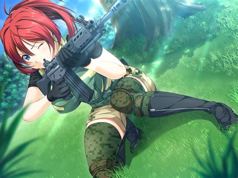 Blue Eyes Game Cg Gun Red Hair Sekisaba Shorts Thighhighs