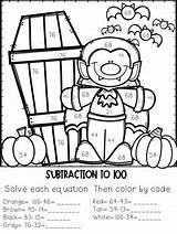 Halloween Digit Color Addition Subtraction Number Themed Math Grade Subject sketch template