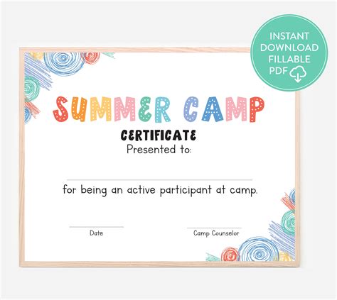 summer camp certificate editable certificate instant  etsy