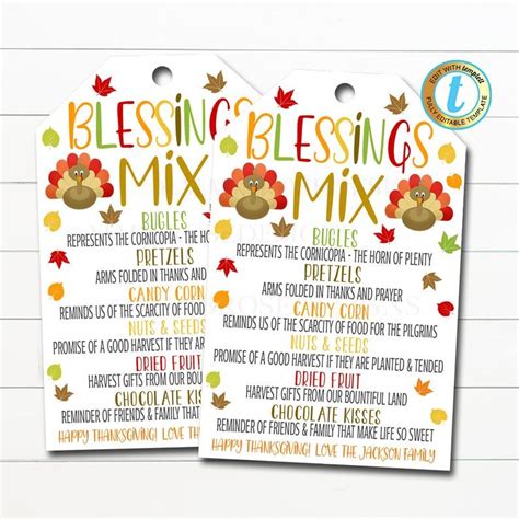 blessings mix gift tag thanksgiving treat tags grateful etsy