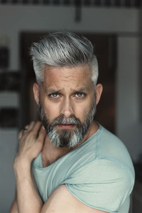model swede grey hair  beard man male manly fit   grey silverfox silver posing