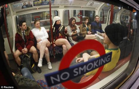 no trousers on the underground day commuters leave their outerwear at home daily mail online