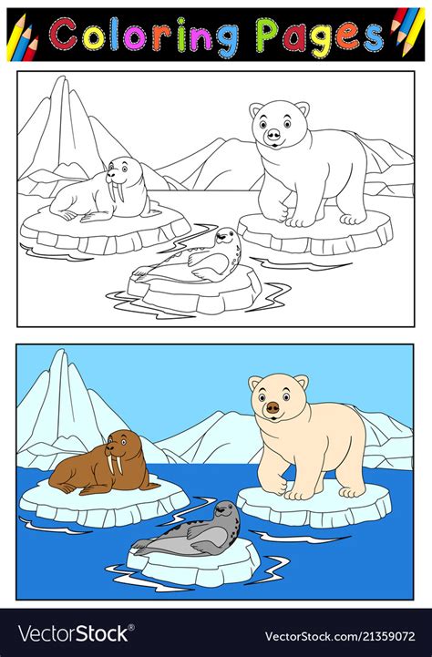 arctic animals  coloring book royalty  vector image