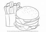 Step Hamburger Fries Draw Drawing Food Snacks Drawingtutorials101 Tutorials Learn Tutorial sketch template