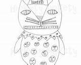 Stitchery Primitive Cat Pattern Hooking Punch Needle Rug Instant Embroidery Cats Coloring Queen Halloween Sheet Printable sketch template