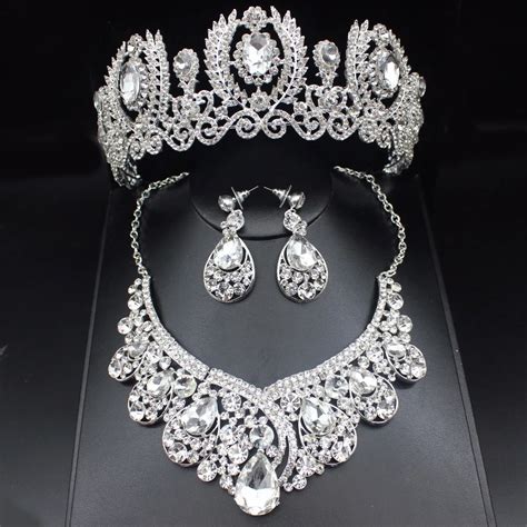 buy fashion clear crystal wedding bridal jewelry sets women pageant prom