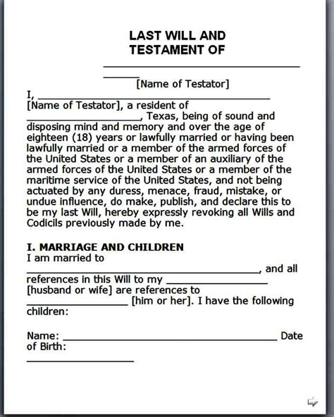 printable    testament blank forms florida worksheet