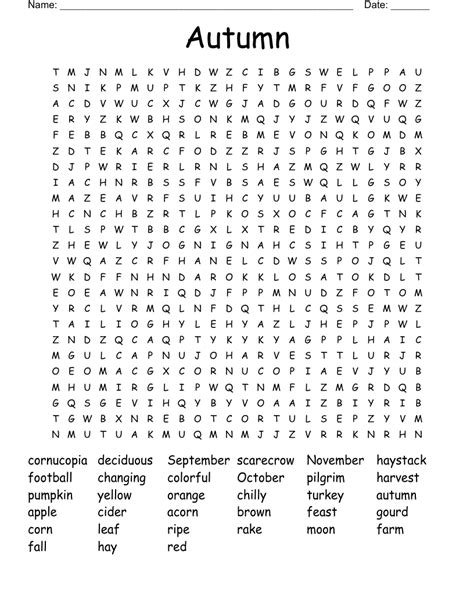 autumn word search  printable