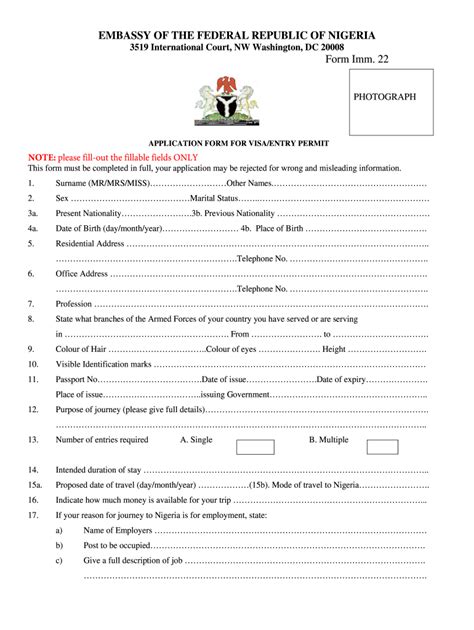 Nigerian Visa Application Form Pdf Fill Online