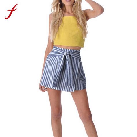 Women Ruffles Striped Skirt Sexy Slim Short Pencil Skirts Bow Tied Mini