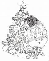 Tree Coloring Christmas Pages Jan Brett Hedgie Trims Colouring Janbrett Color Book Print Books Printable Adult Hedgehog Adults Joyous Father sketch template