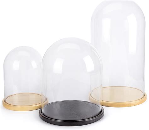 Glass Domes With Bases Available In 3 Sizes And 2 Wood Finishes