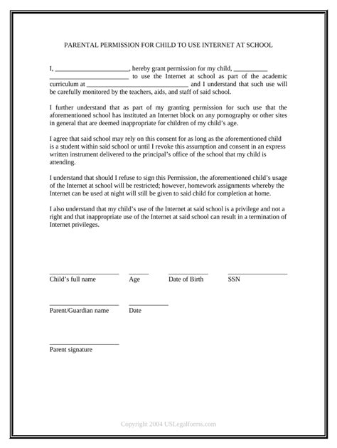 parental permission form fill   sign printable  template
