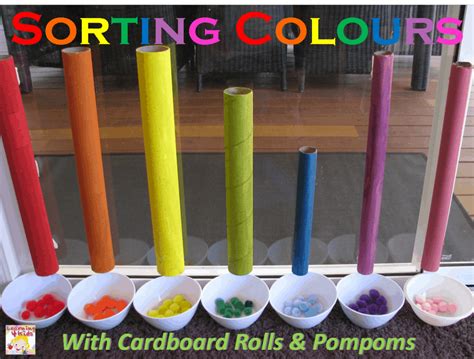 sorting colours  cardboard tubes learning  kids
