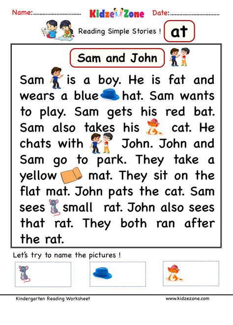 kindergarten worksheets  word family comprehension