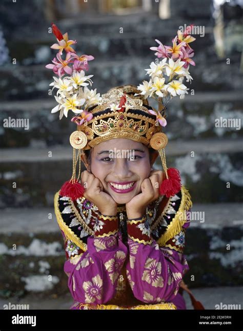 Asia Indonesia Bali Portrait Of A Beautiful Smiling Balinese Legong