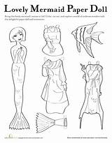 Paper Dolls Mermaid Doll Coloring Clothes Pages Printable Mermaids Color Worksheets Cut Education Kids sketch template