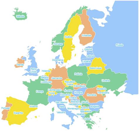 mapa da europa com os respectivos nomes dos países em