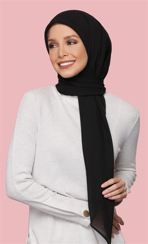 geneva georgette chiffon square hijab in black fashionvalet