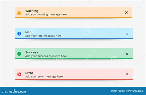 success warning error info push notification messages popup toast notification stock