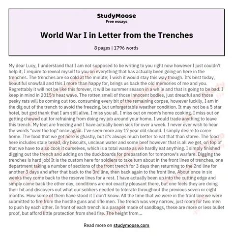 world war   letter   trenches  essay