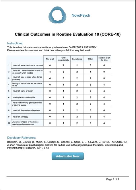 clinical outcomes  routine evaluation  core  novopsych