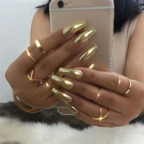 gold chrome nails coffin shape nails pinterest chrome nails chrome  shapes