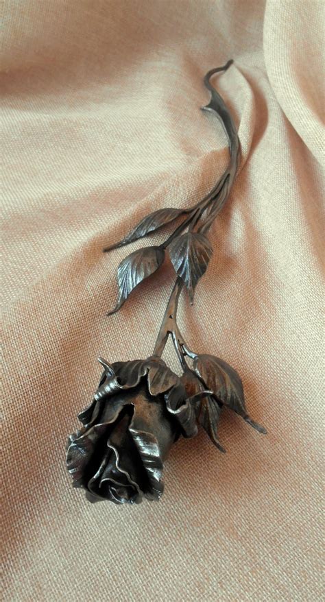 forged metal rose natural iron color wrought rose gift flower etsy