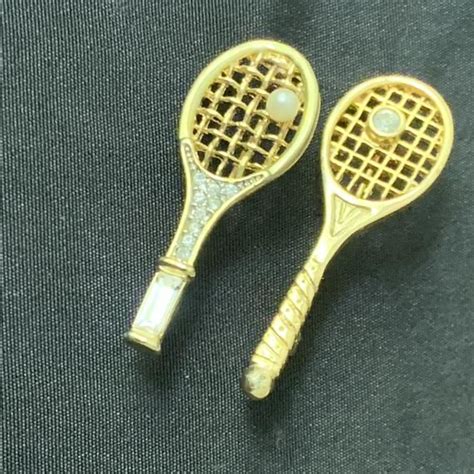 pair  vintage tennis racket brooch pins gold tone etsy   vintage tennis tennis