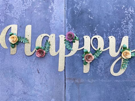 fall boho chic floral happy birthday  banner customize etsy